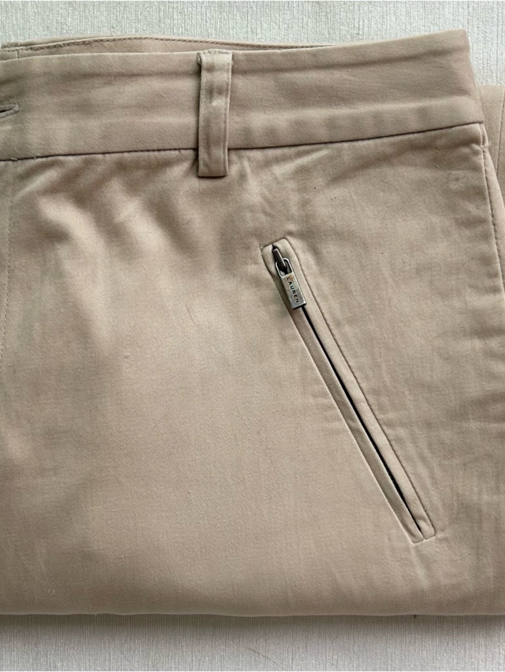 RALPH LAUREN cotton camel straight leg with slant zip pockets